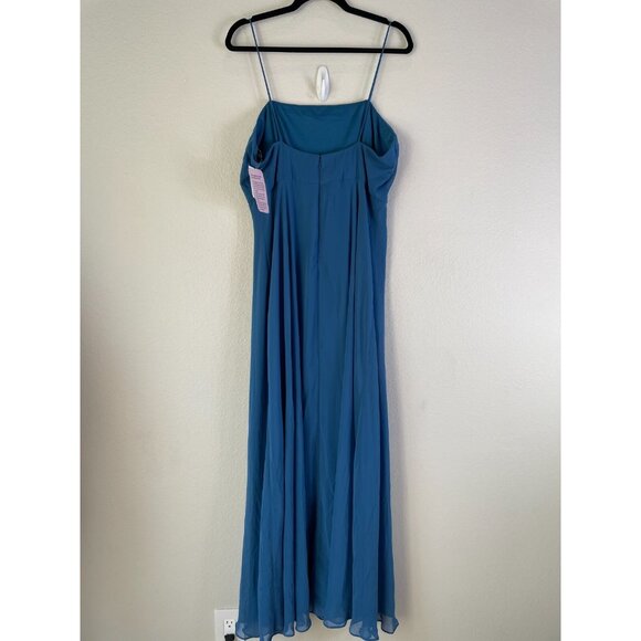 NEW $187 Lovely Womens 14 Square Neck Chiffon Maxi Dress Dusk Blue Gown - Picture 7 of 11